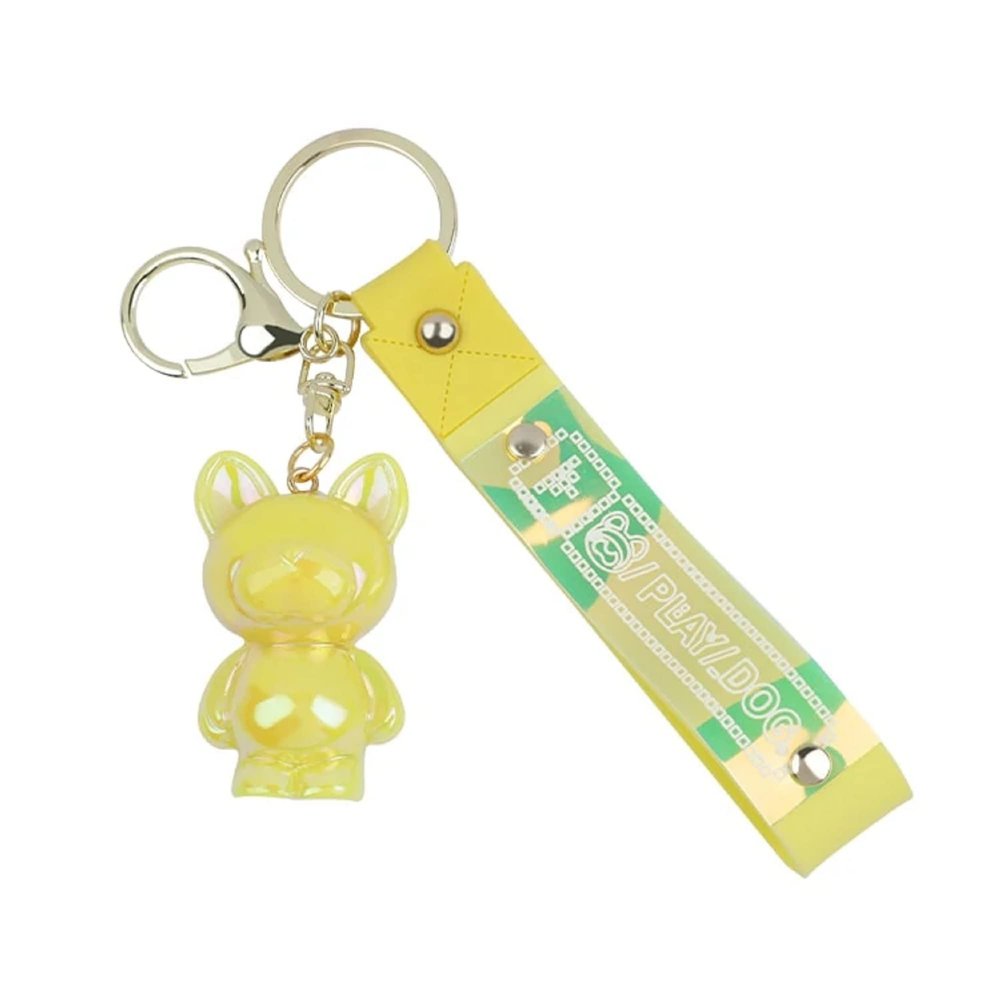 AUGEN Holographic Teddy Bear Charm Yellow PVC Keychain For Gifting With Key Ring Anti-Rust (Pack Of 1)