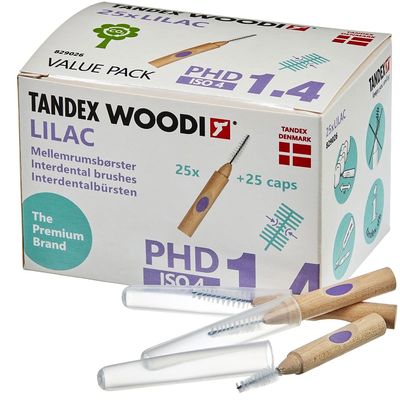 Tandex Woodi 25 Interdental Brushes - Lilac PHD 1.4 ISO 4 - Pack of 2