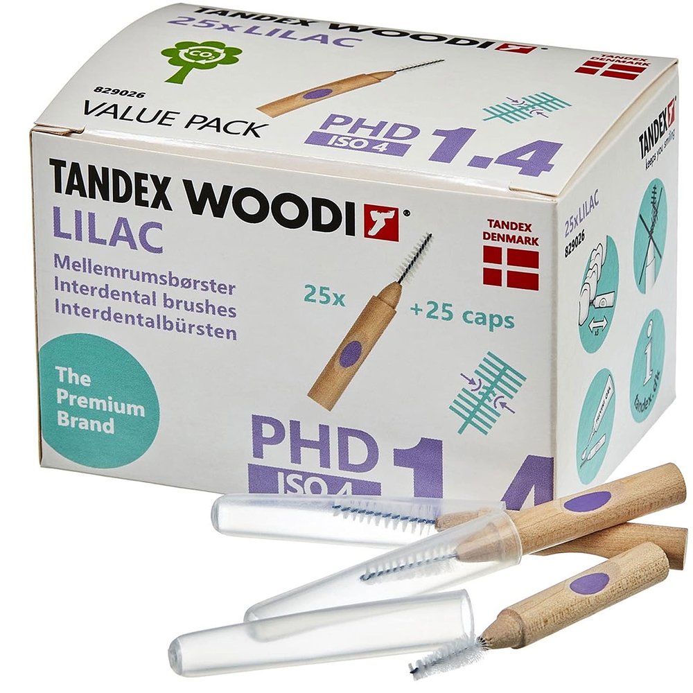 Tandex Woodi 25 Interdental Brushes - Lilac PHD 1.4 ISO 4 - Pack of 2