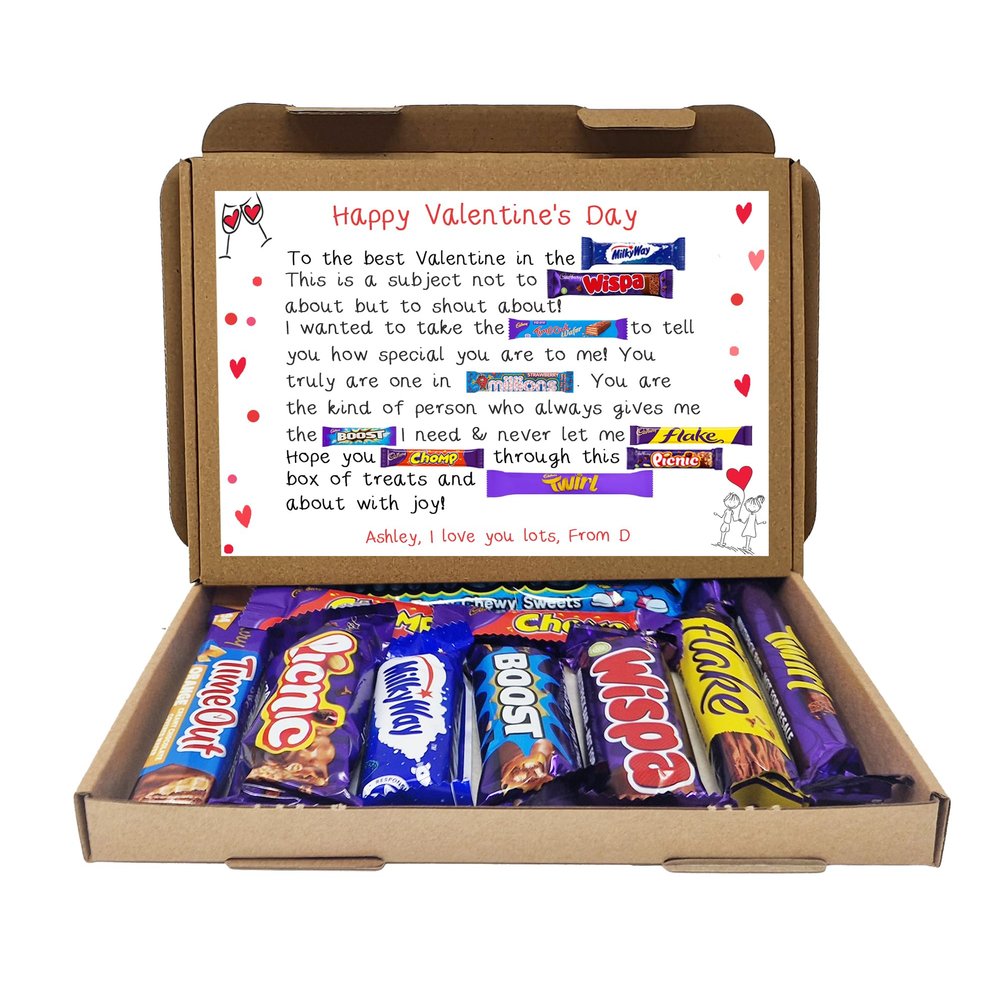 Treasured Forever Personalised Valentines Gifts for Him or Her - Chocolate Selection Gift Box Hamper - Hug in a box - Gift for all ages (Poem Box)