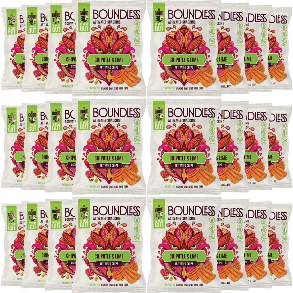 Boundless Activated Chips - Gut Health Vegan Crisps Multipack - Chipotle & Lime - Gut Friendly Pea Protein Crisps - Gluten Free Snacks, Vegan Protein Snacks, Healthy Snacks Bulk Pack of 24 x 23g
