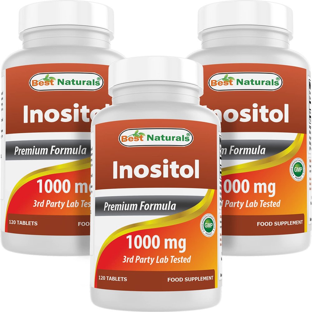 Best Naturals Inositol 1000 mg 120 Tablets - Manufactured in a USA Based GMP Certified and FDA Inspected Facility and Third Party Tested for Purity. Guaranteed!! (120 Count (Pack of 3))