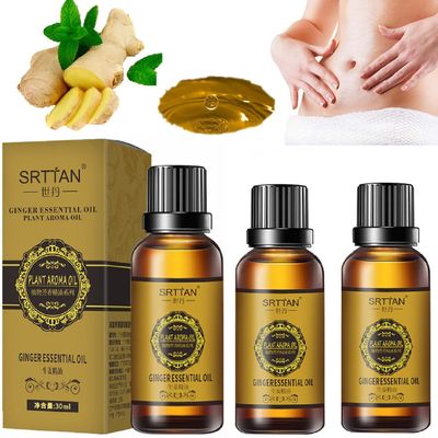 30ML SRTTAN Belly Drainage Ginger Oil, 3PC Natural Herbal Slimming Massage Oil, Slimming Tummy Ginger Oil, Relax Body Massager Organic Ginger Essential Oil for Swelling and Pain Relief