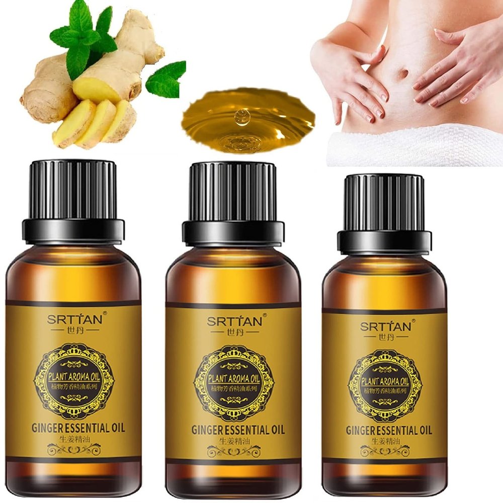 10ML SRTTAN Belly Drainage Ginger Oil, 3PC Natural Herbal Slimming Massage Oil, Slimming Tummy Ginger Oil, Relax Body Massager Organic Ginger Essential Oil for Swelling and Pain Relief