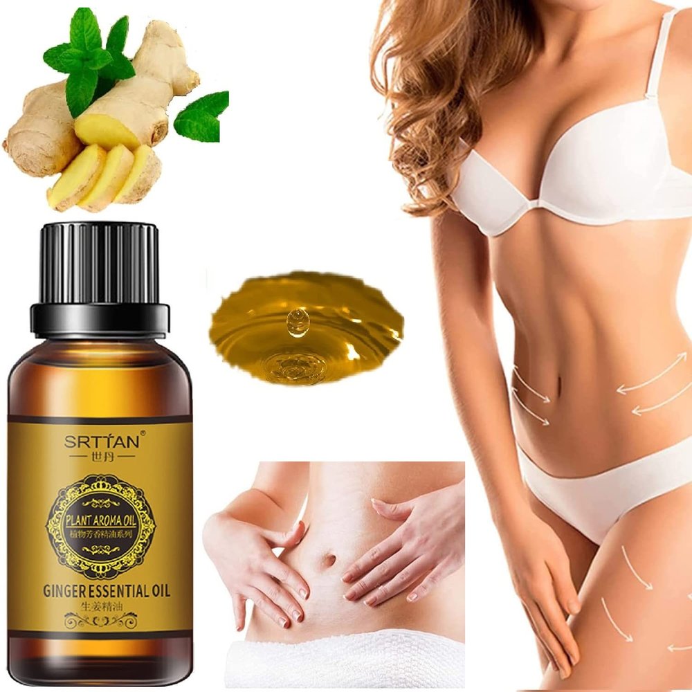 10ML SRTTAN Belly Drainage Ginger Oil, 1PC Natural Herbal Slimming Massage Oil, Slimming Tummy Ginger Oil, Relax Body Massager Organic Ginger Essential Oil for Swelling and Pain Relief