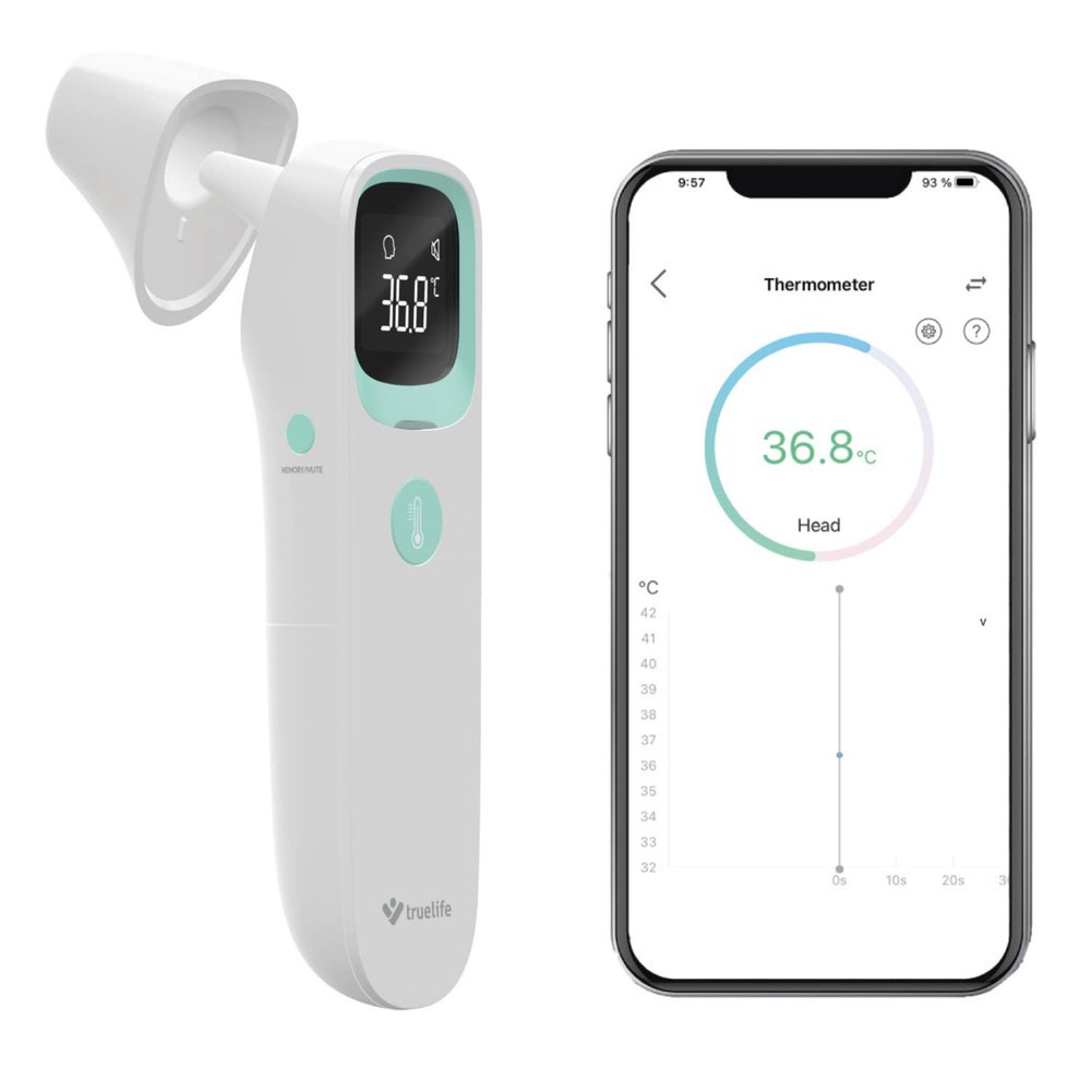 TrueLife Care Q10 BT forehead and ear thermometer with Bluetooth and app Non-contact infrared contactless forehead thermometer for children and adults | CE, RoHS, ISO, SUKL approved