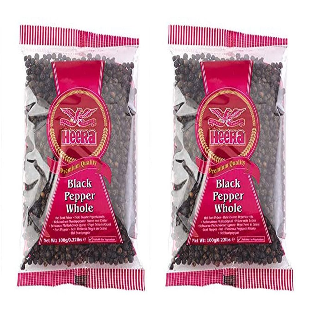 Heera Black Pepper Whole (Kali Miri) 100g (Pack of 2) Adds Taste and Flavour to Meals - Simplifies and Speeds Up The Cooking Process - A Must-Have Indian Spice Whole in Kitchen