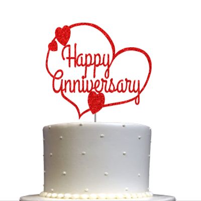 Happy Anniversary Glitter Cake Topper, Party Decorations Ideas, Premium Quality Decoration, Sturdy Doubled Sided Glitter, Acrylic Stick. Made in USA (Red)