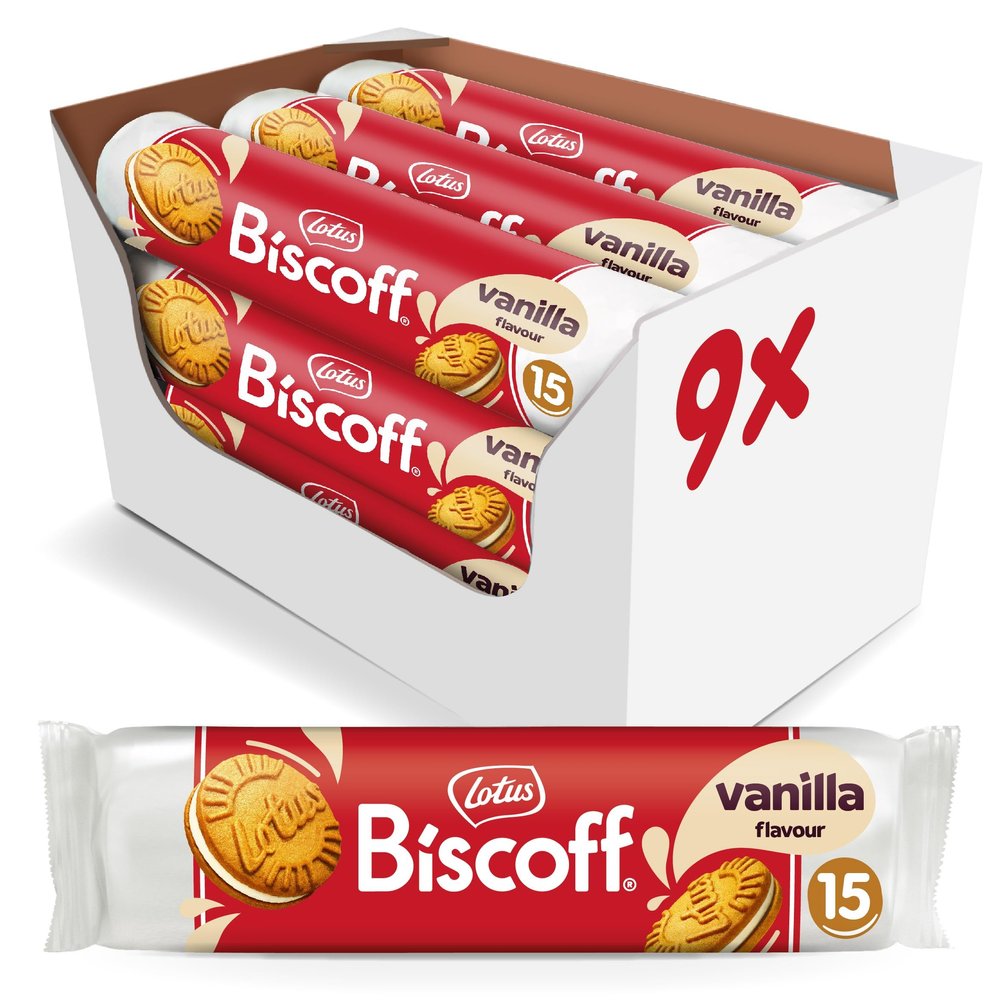 Biscoff - Sandwich Biscuits With Vanilla Cream Filling - 15 Sandwich Biscuits Per Pack - Ingredients from natural origin - Vegan - No colours or added flavours - 9x150g - 1,35kg