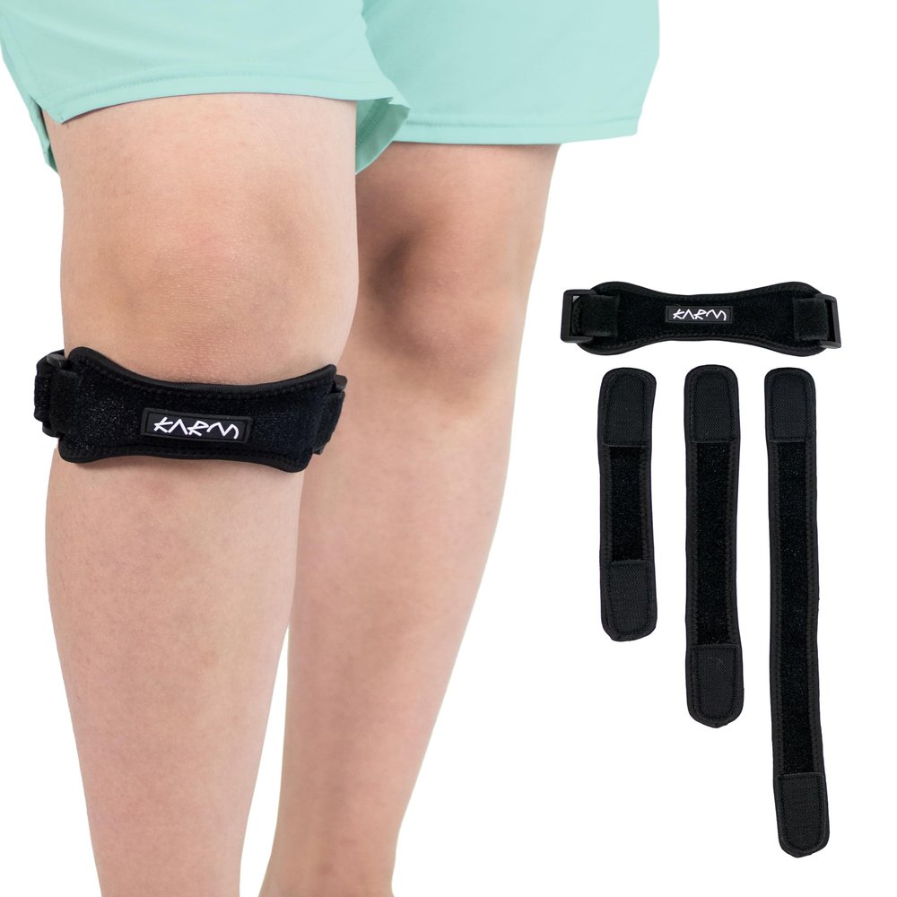 KARM Kids Knee Support Strap - Childs Knee Support Brace for Girls & Boys - Junior Teenager Patella Knee Strap Band (1pc, Black)