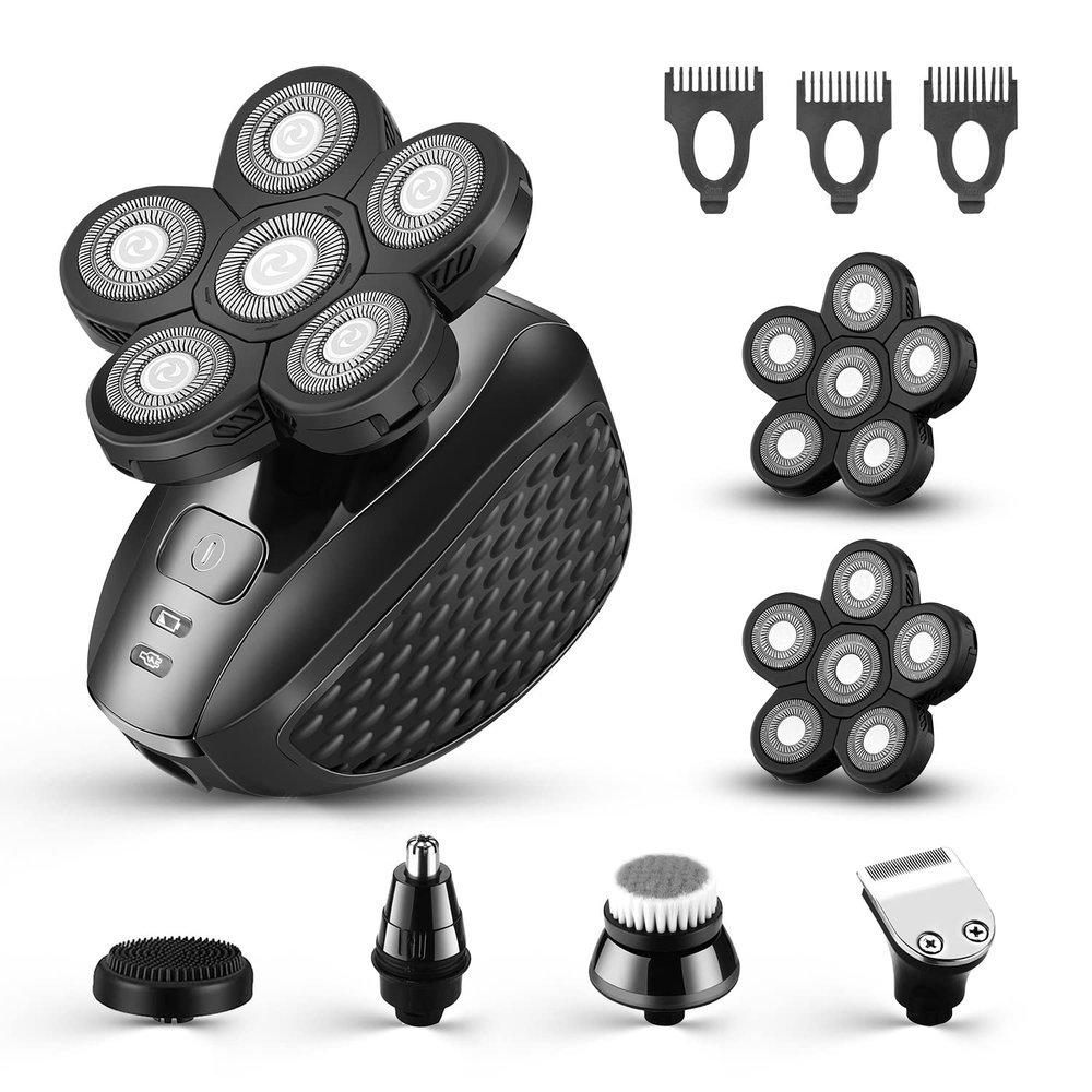 MOTLATA 6D Electric Shaver for Bald Men 7 in 1 Professional Mens Razors Rotary Head Shavers Waterproof Bald Shaver Rechargeable Shavers Wet & Dry Bald Shaving Grooming Cordless Balding Razor for Men