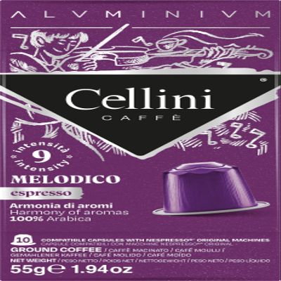 Cellini Aluminium Coffee Capsules Compatible with Nespresso - Melodico 100pcs | Aluminium Coffee Capsules Compatible with Nespresso Aromatic Bitter Cocoa Notes