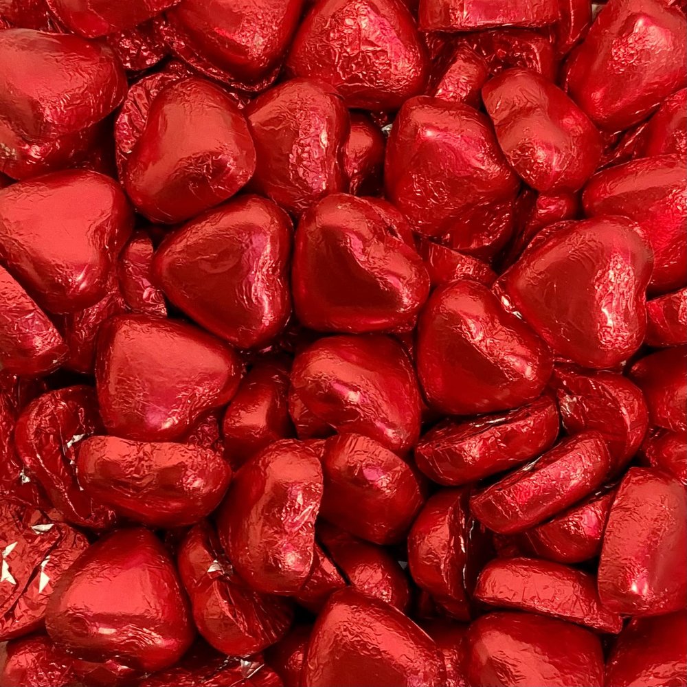 100 x Red Foiled Hearts (Valentines) Share Bag by The Gourmet Sweet Company