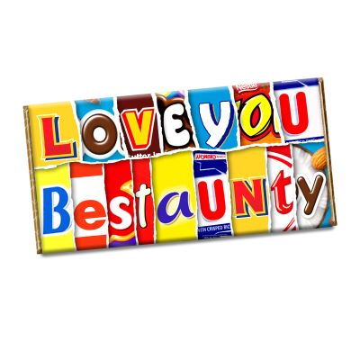 Love You Best Aunty Novelty Chocolate Bar Wrapper Label for Valentines, Birthday, Anniversary Xmas, Gift Present #724 (with chocolate bar)