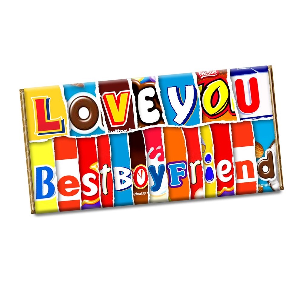 Love You Best Boy Friend Novelty Chocolate Bar Wrapper Label for Valentines, Birthday, Anniversary Xmas, Gift Present #717 (with chocolate bar)