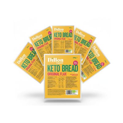 Dillon Organic Original Flax Keto Bread | Gluten-Free, Vegan, Low Sugar, High Fibre, Diabetic-Friendly, UPF Free - Unsliced, 250g (Pack of 6)