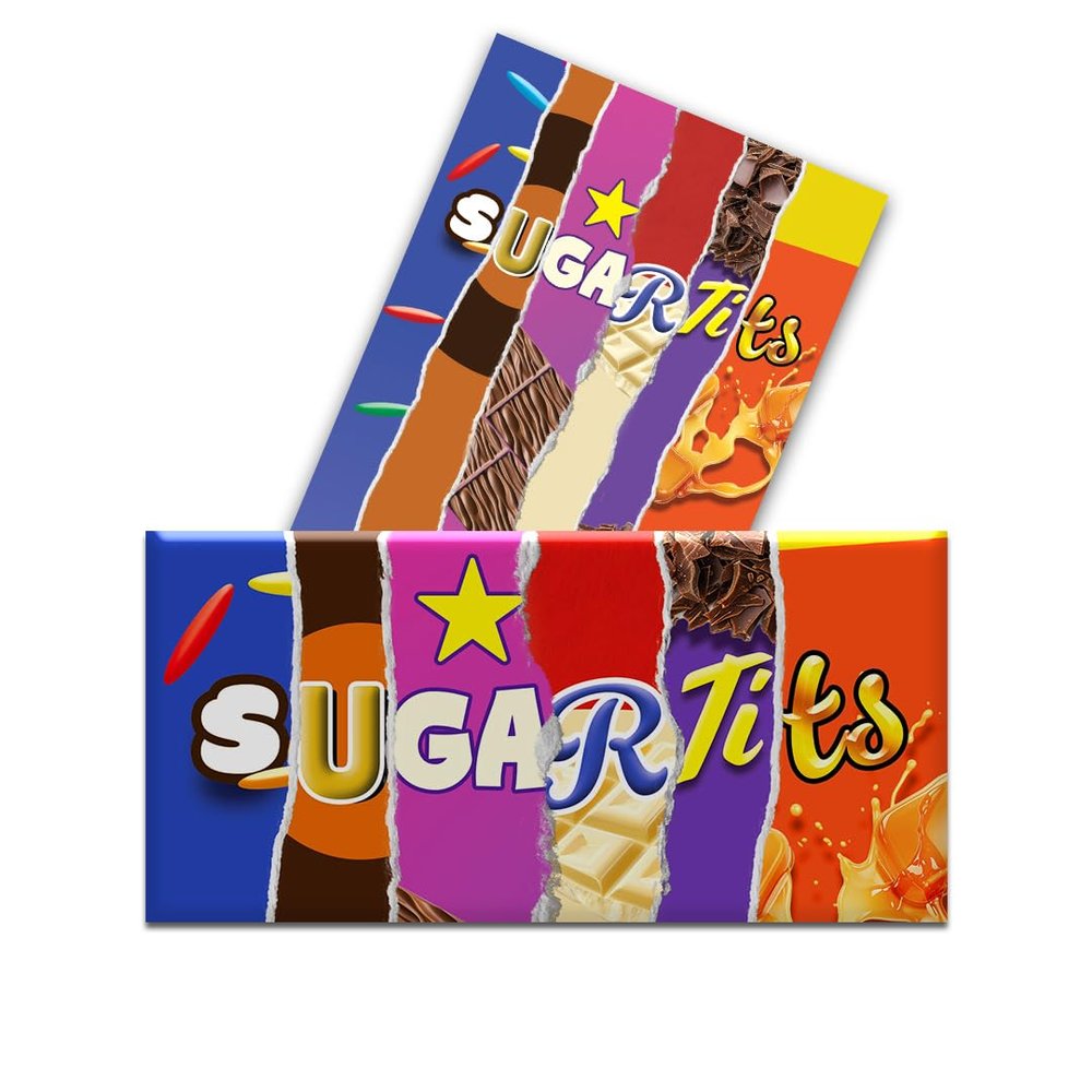 2-Pack "Sugartits" Funny Chocolate Bar Wrappers  Novelty Rude Joke Gift for Her  Hilarious Secret Santa Gag Present  Cheeky Birthday, Hen Do or Christmas Stocking Filler (Wrappers Only)