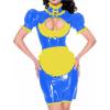 QJZM Women Leather PVC Gothic Dress Puff Sleeve Bodycon Mini Dress Elegant Ladies Workwear Dress plus size,black,4XL view 2