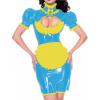 QJZM Women Leather PVC Gothic Dress Puff Sleeve Bodycon Mini Dress Elegant Ladies Workwear Dress plus size,black,4XL view 4