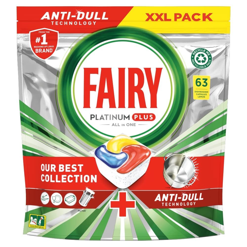 Fairy Platinum Plus All In One Dishwasher Tablets Lemon, 63 Tablets