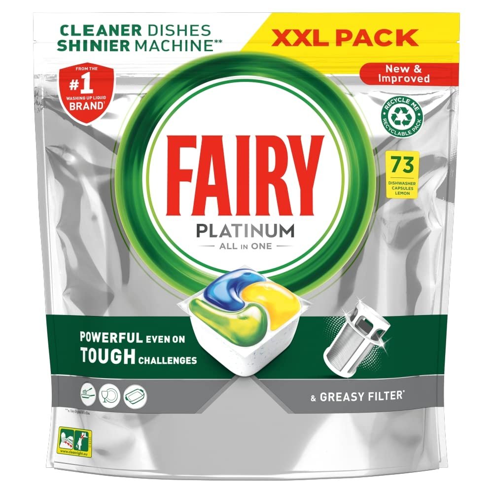 Fairy Platinum All In One Dishwasher Tablets Lemon, 73 Tablets