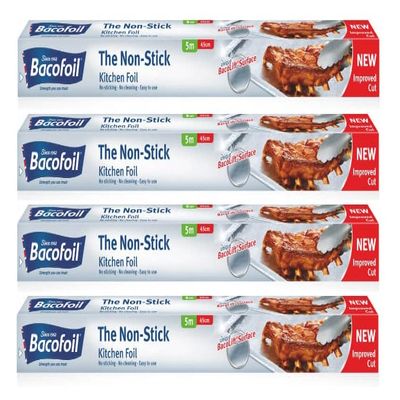 4 x The Non-Stick Kitchen Foil Extra Wide Large Suitable for Cooking Baking Roasting Turkey Freezing Wrapping and Storage - 45cm x 5m