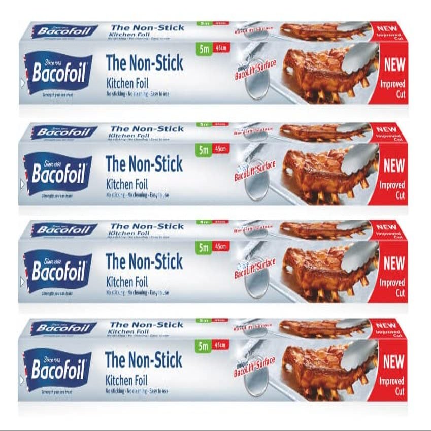 4 x The Non-Stick Kitchen Foil Extra Wide Large Suitable for Cooking Baking Roasting Turkey Freezing Wrapping and Storage - 45cm x 5m