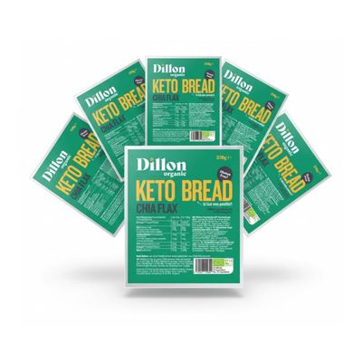 Dillon Organic Chia Flax Keto Bread | Gluten-Free, High Fibre, Vegan, Low Sugar, Diabetic-Friendly, High Omega-3, UPF Free - Unsliced, 250g (Pack of 6)
