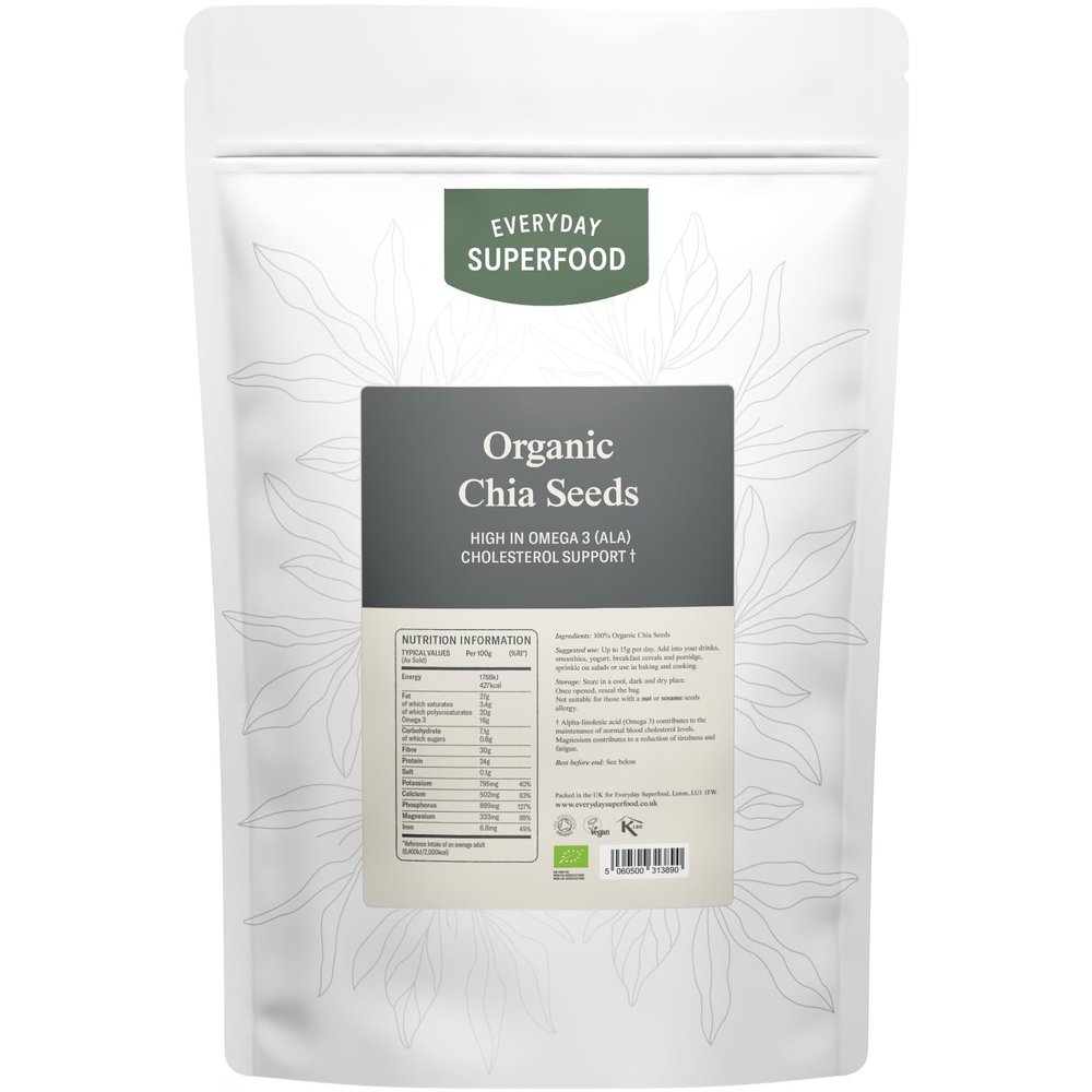 Everyday Superfood Organic Chia Seeds 900g, Premium Whole Black Chia Seed Great Ingredient for Weight Loss Diets