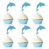 Trelsan 24 Piece Dolphin Cupcake Toppers - Blue Glitter Cupcake Toppers - Baby Shower - Birthday Party Sea Creature Themed Cake Toppers view 1
