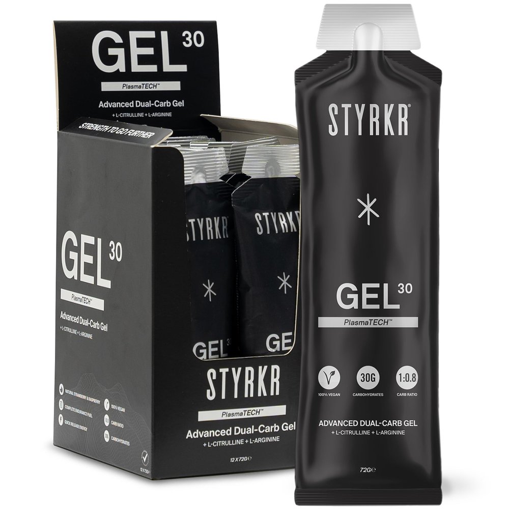 GEL30 Energy Gels by Styrkr - 30g of Carbs - Pack of 12 Energy Gels for Running & Cycling - Approved by Endurance Athletes - Advanced Dual-Carb Formulation - GEL30 12x Pack