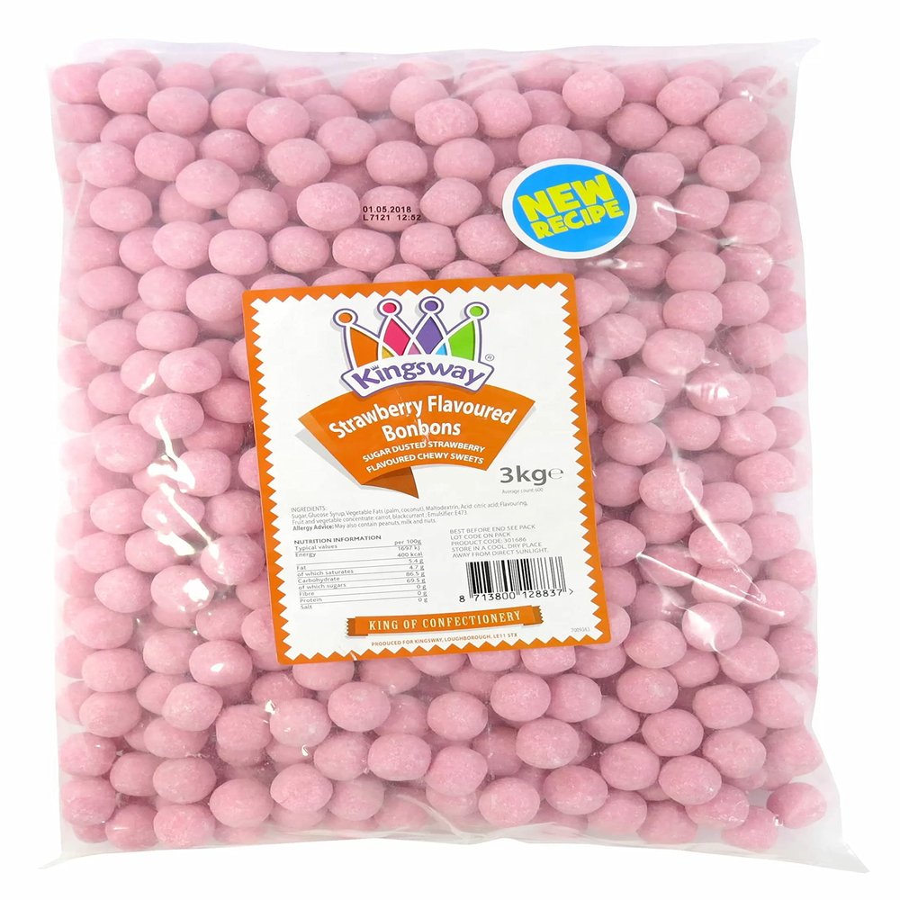 Kingsway Strawberry Bonbons Sweets - 3kg Sugar Dusted Strawberry Flavoured Chewy Candy