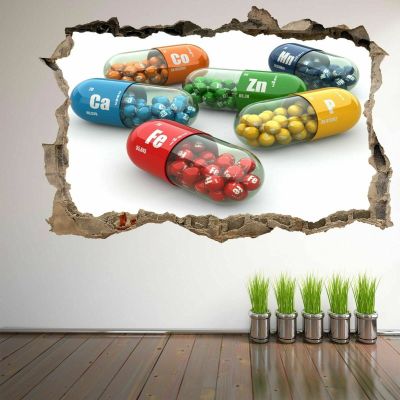 Vitamin Mineral Diet Nutrients Capsules 3D Wall Art Sticker Mural Decal