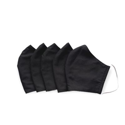 Glcksschmiedin - Set of 5 fabric masks in black for adults, cotton, 3-ply, breathable, washable and perfect fit with soft adjustable rubbers, men and women (5 black)