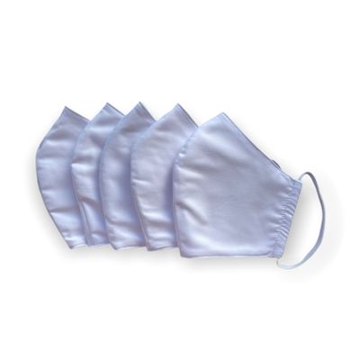 Glcksschmiedin - Set of 5 fabric masks in white for adults, cotton 3-ply, breathable, washable and perfect fit with soft adjustable rubbers, men and women