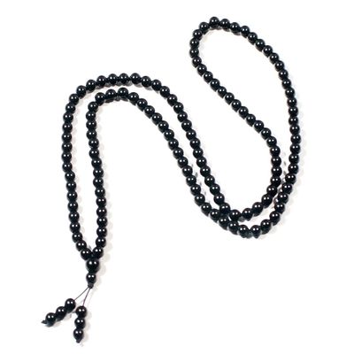 108 Meditation Beads Agate Crystal Necklace Jewellery for Women (Black 6mm)