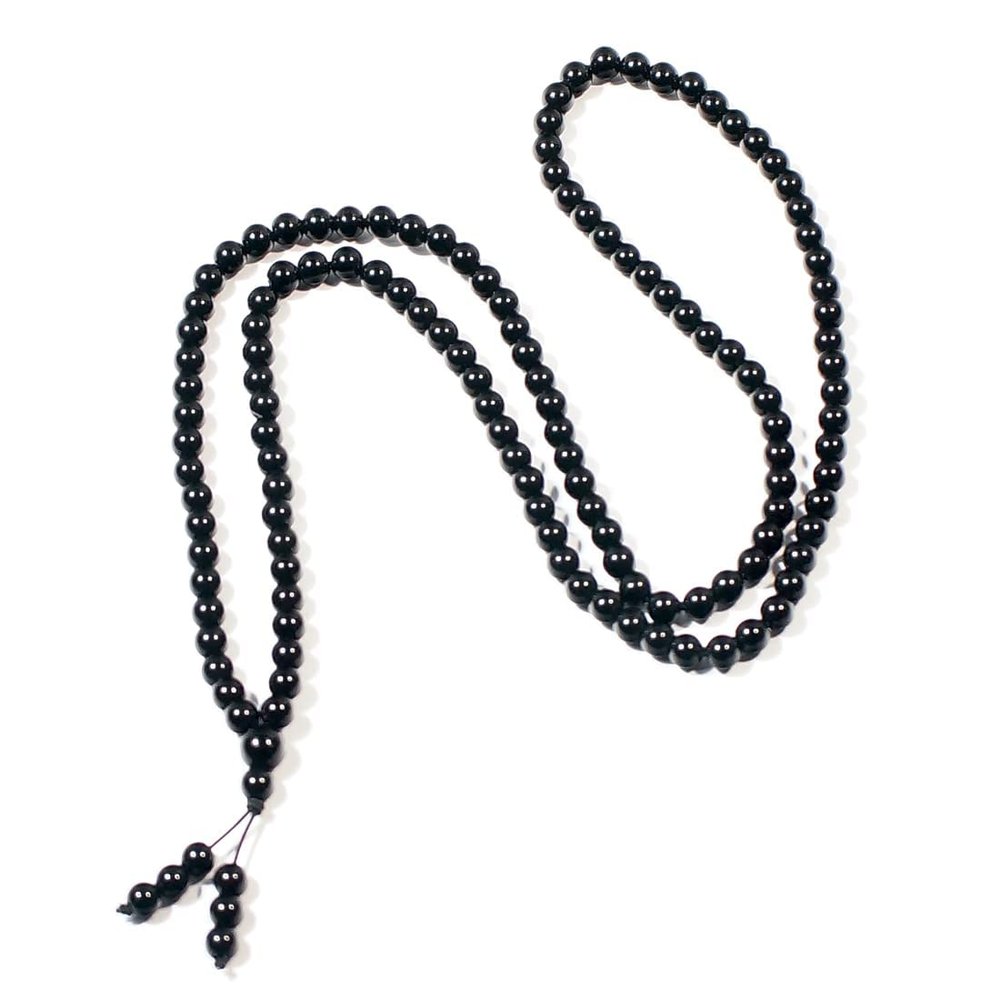 108 Meditation Beads Agate Crystal Necklace Jewellery for Women (Black 6mm)