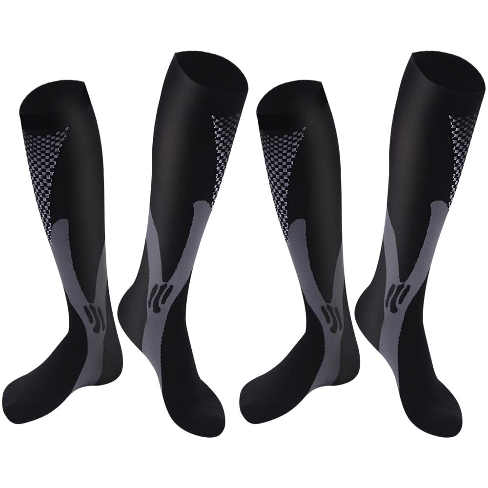 2 Pair Compression Socks Women & Men Compression Stockings 20-30mmHg Support Socks Knee High Cushioned Graduated Support Stockings for l Running, Athletic, Travel