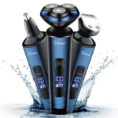 Hatteker Mens Electric Shavers Razor Beard Trimmer Rotary Facial Head Shaver for Men Sideburn Trimmer Wet Dry IPX7 Waterproof Rechargeable Cordless 3 in 1
