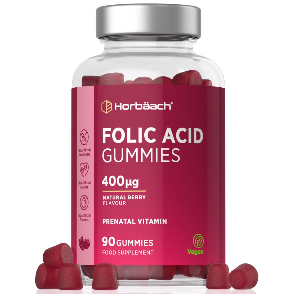 Folic Acid Gummies for Women 400 mcg | 90 Count (3 Months Supply) | Natural Berry Flavour | High Strength Prenatal Vitamin | Suitable for Vegans & Vegetarians | by Horbaach