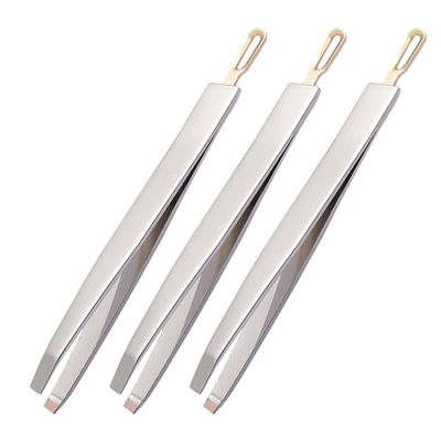3pcs Stainless Steel Eyebrow Tweezers Metal Eyebrow Tweezers Hair Brow Tweezer Flat Tip Hair Metal Jewelry Tweezer Precision Makeup Tools