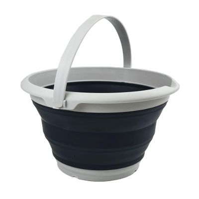 SAMMART 8.5L Collapsible Plastic Bucket - Foldable Tub - Portable Fishing Water Pail - Space Saving Outdoor Waterpot (Grey/Slate Grey, 8.5L Round)