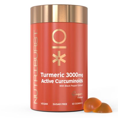 Nutriburst Turmeric Curcumin with Black Pepper Extract - Powerful Antioxidants & Anti-inflammatory, Supports Joint & Muscle Health - Vegan, Sugar Free - 60 Ginger Gummies - 1 Month Supply