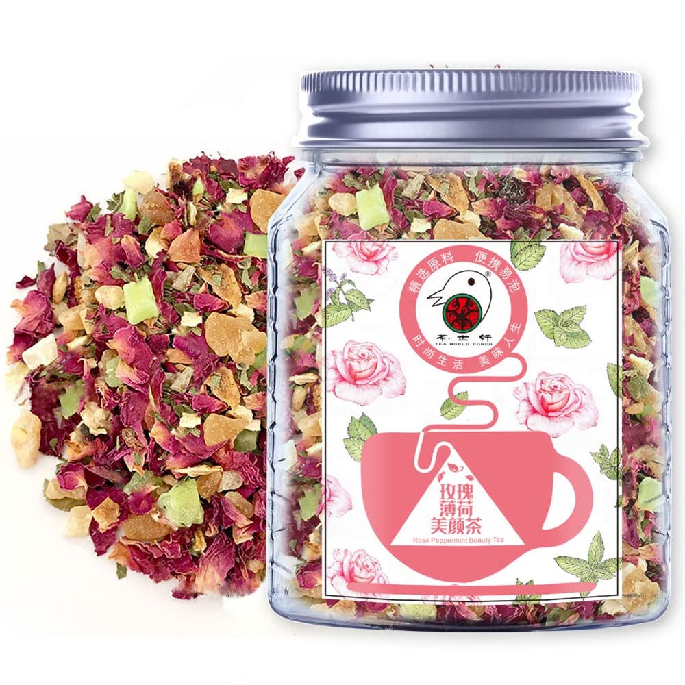 Plant Gift Rose Peppermint Beauty Tea, (Lemon, Papaya, Mango, Pineapple, Grape,) Caffeine Free - Loose Leaf - Bulk - Non GMO Hibiscus Iced Tea Bags, Herbal Tea, Health tea, 70G/2.5oz