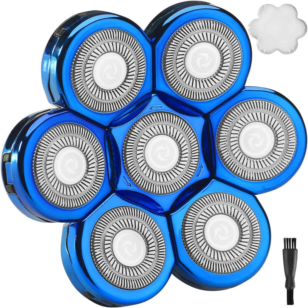 Blue 7D Men's Head Shaver Replacement Head With Blade Cover - 7 Blades Fit Freedom Grooming AidallsWellup Kibiy Telfun ATEEN Rozia Vifycim
