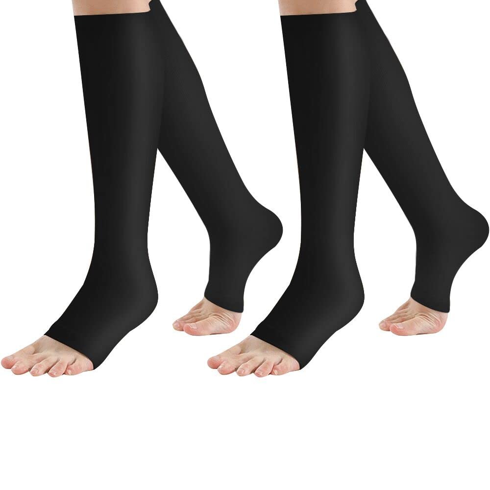 2 Pair Compression Socks Plantar Fasciitis Socks Arch Support Foot Socks Skin Protection High Support Stockings for Men Women (L/XL, Black)