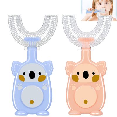 Fanshiontide Children's U Shaped Toothbrush, Pack of 2 Silicone Children's Toothbrushes, U Shape 2-6 Years, 360 Degree Toothbrush for Whole Mouth, Manual Toothbrush Massage Gums (2-6 Years)