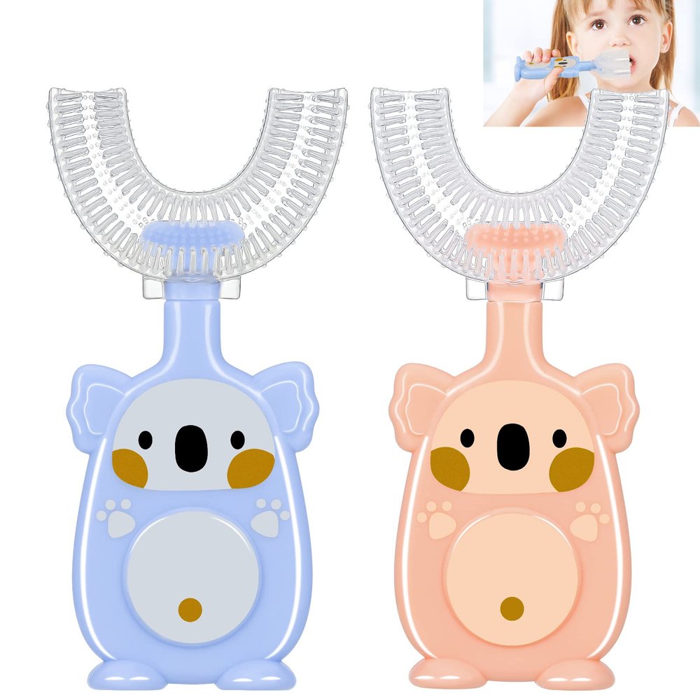 Fanshiontide Children's U Shaped Toothbrush, Pack of 2 Silicone Children's Toothbrushes, U Shape 2-6 Years, 360 Degree Toothbrush for Whole Mouth, Manual Toothbrush Massage Gums (2-6 Years)
