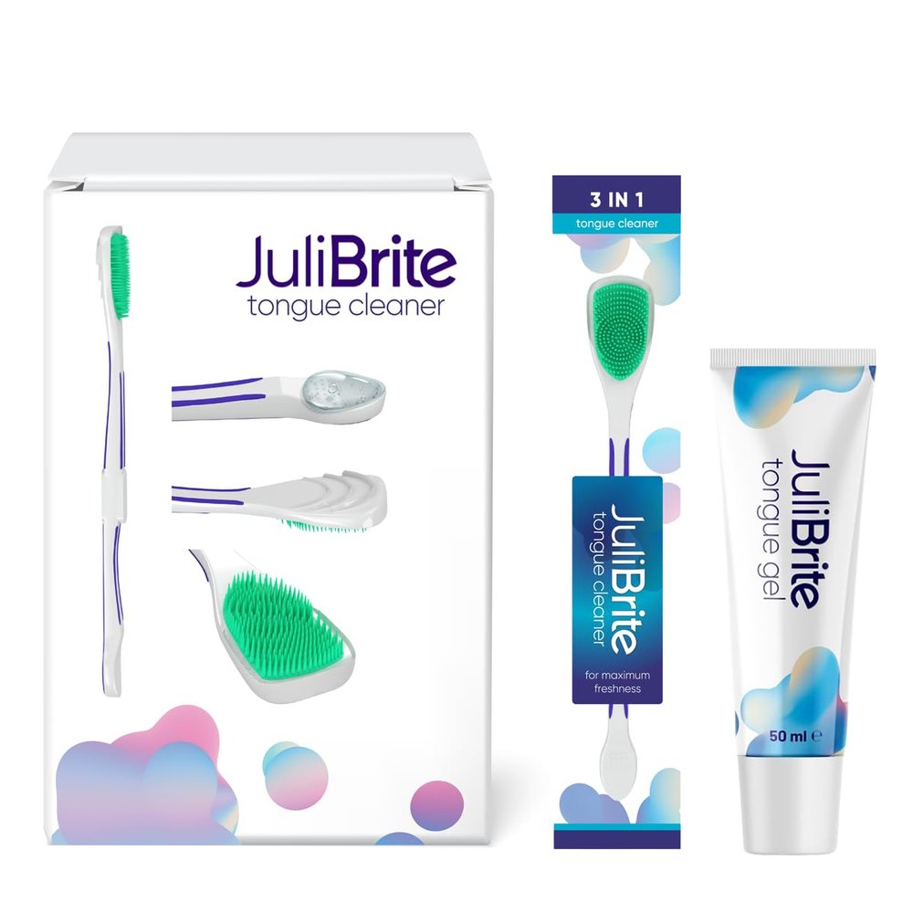 Julibrite Tongue Care Kit | 1 Tongue Gel (50ML) + 1 Tongue Brush | Helps Fight Bad Breath (halitosis) | White Tongue | Fresh Breath | Tongue Scraper | Tongue Scrubber | Tongue Cleaner