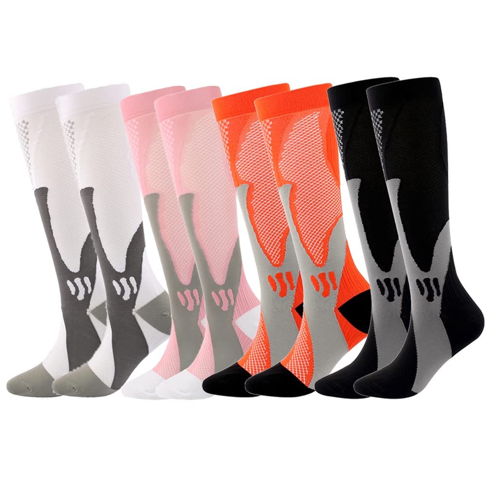 Linghe 4 Pairs Compression Socks for Men and Women, Is Best for Football, Travel, Flight, Athletics, Running, Calf Pressur Support, Nurse 20-25mmHg. (XXL, 03)
